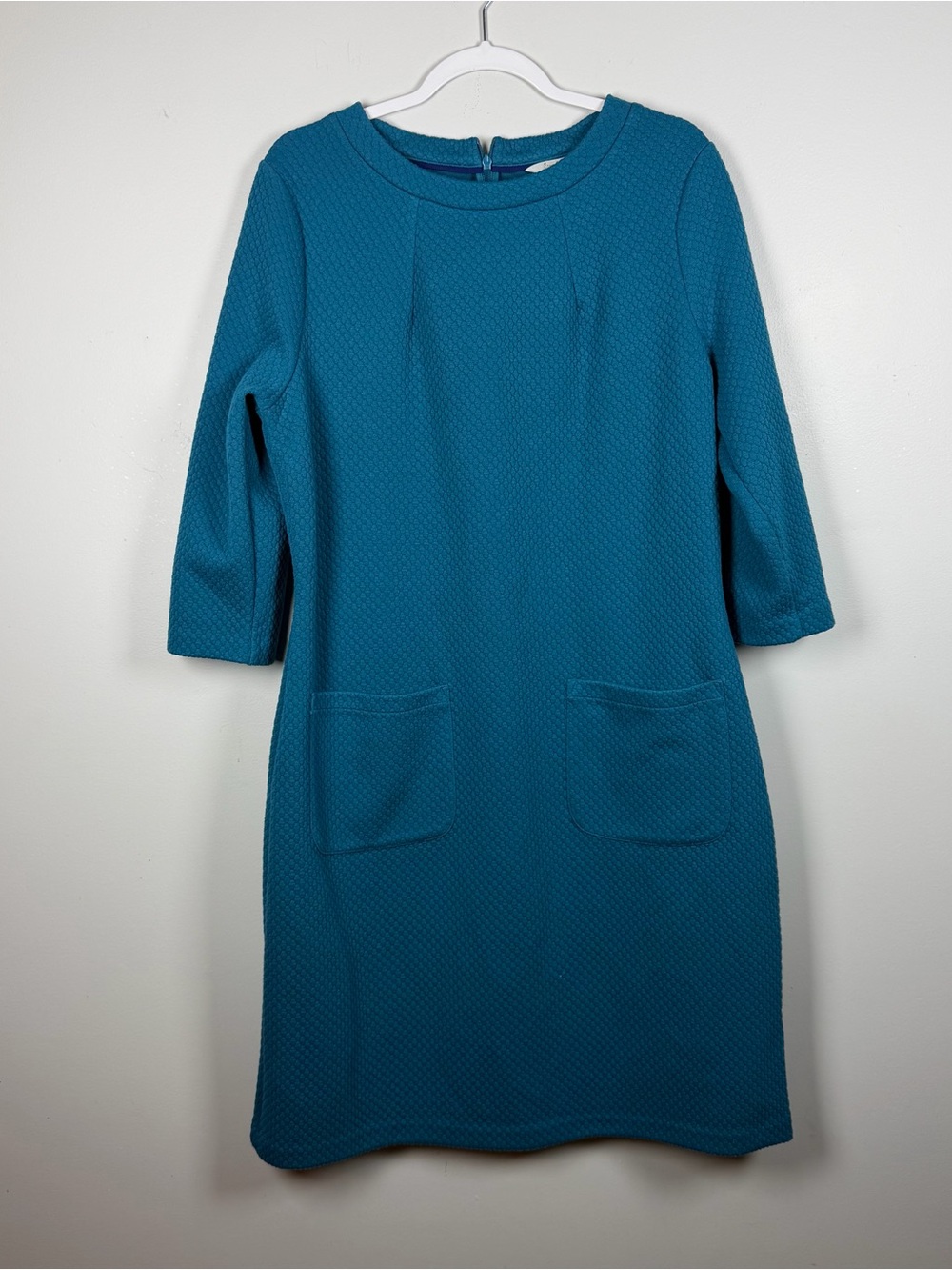 Boden Abigail Honeycomb Quilted Shift Dress Teal Work Fall Size 14 Tall/Long
